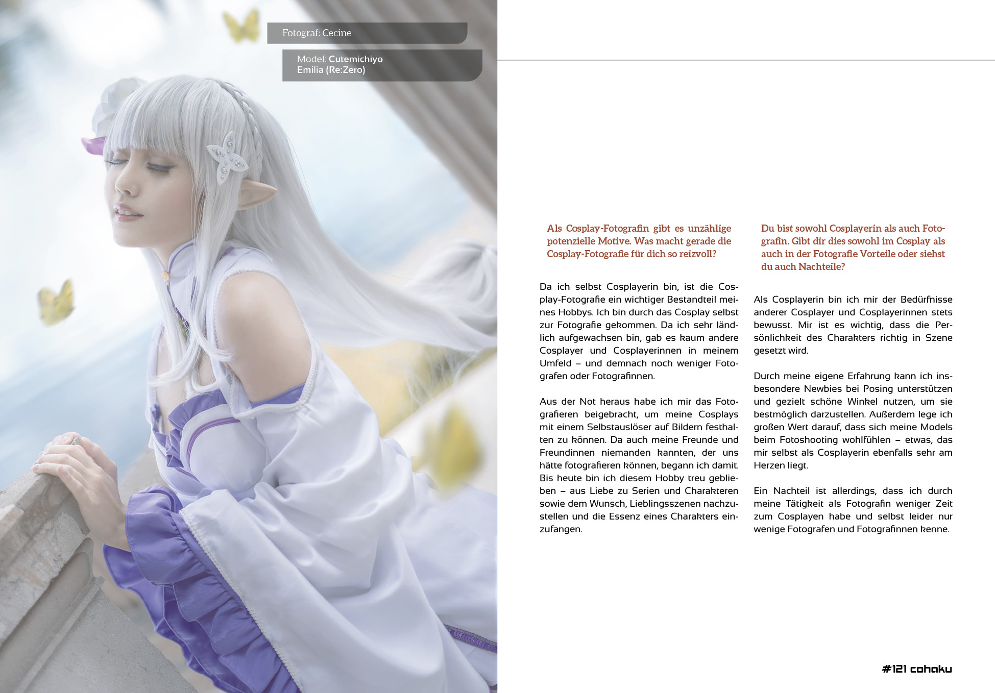 Cosplay-Fotografie Emilia aus Re:Zero, verträumtes Portrait von Cecine